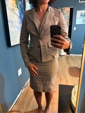 XOXO Brown Patterned Blazer and Skirt Set